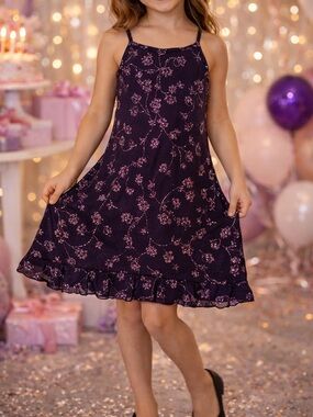 Limited Too Purple Glitter Floral Dress | Girls Sleeveless Party Dress | Size 8